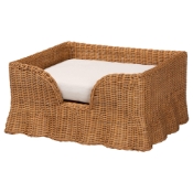 bali & pari Belita Natural Rattan Pet Bed with Scalloped Base - Handwoven Wicker Enclosed Lounge Bed for Dogs or Cats with Removable Cushion, 30.2"